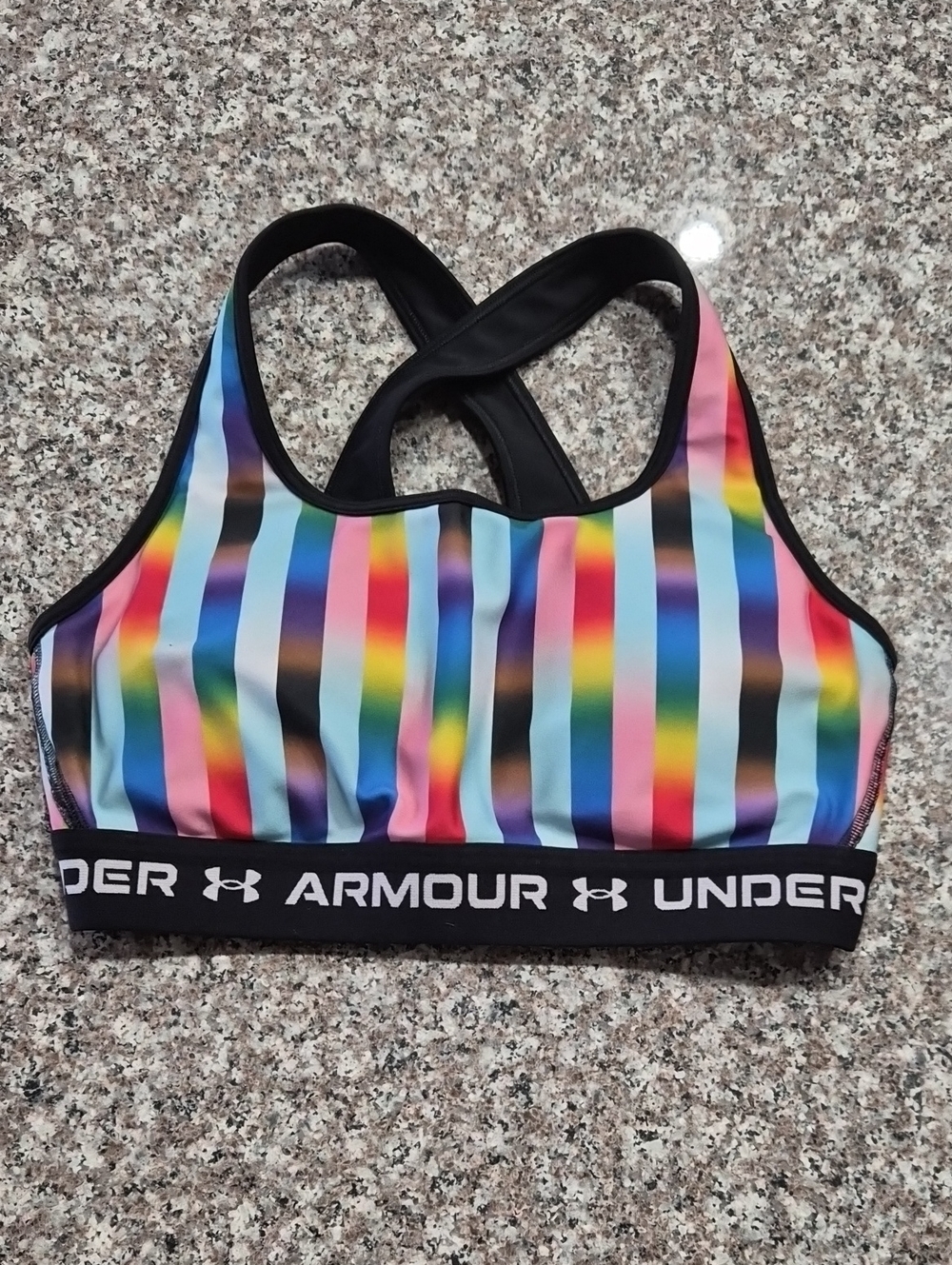 Under Armour Rainbow Stripe Crossback Sports Bra - Black Trim